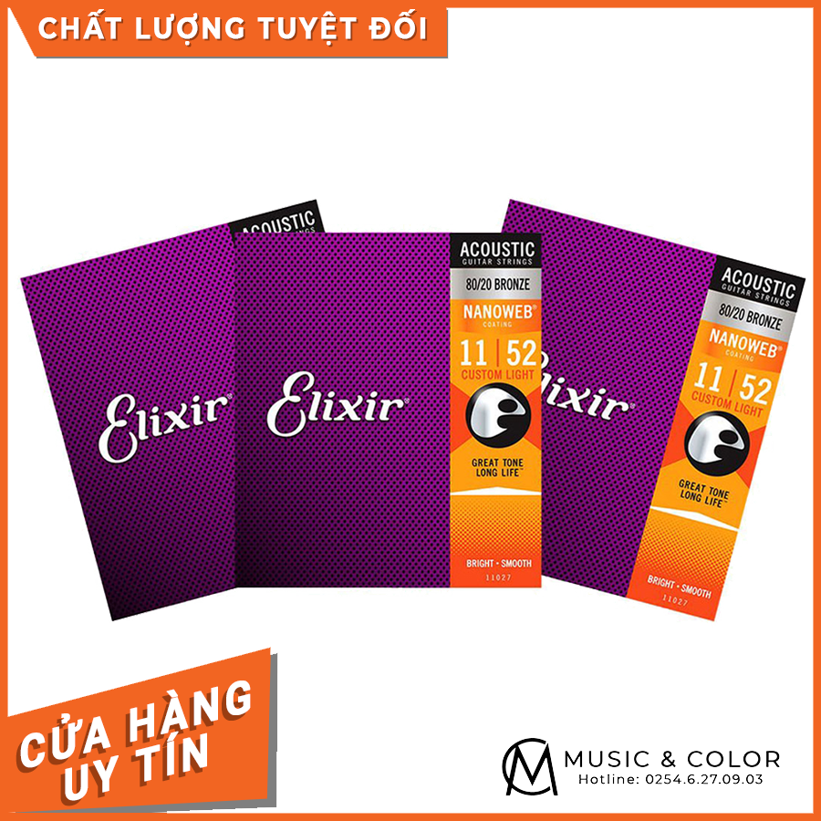 DÂY GUITAR ACOUSTIC ELIXIR 16027 SIZE 11- 52 PHOSPHOR BRONZE NANOWEB